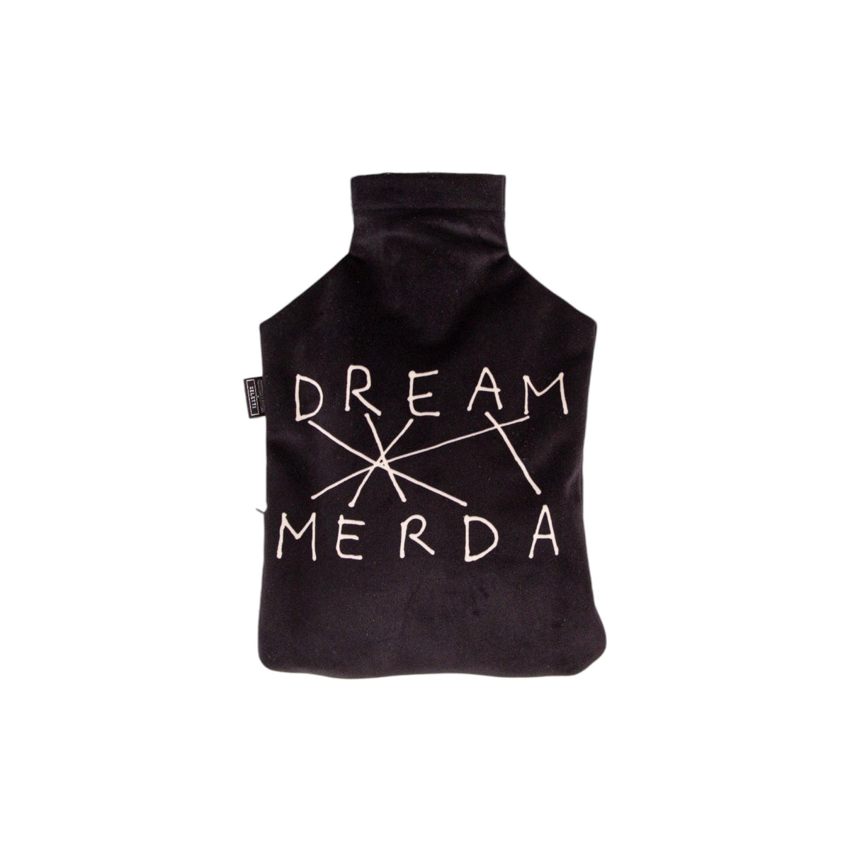 Seletti Wärmflasche DREAM MERDA aus braunem Polyester mit weißem Schriftmotiv