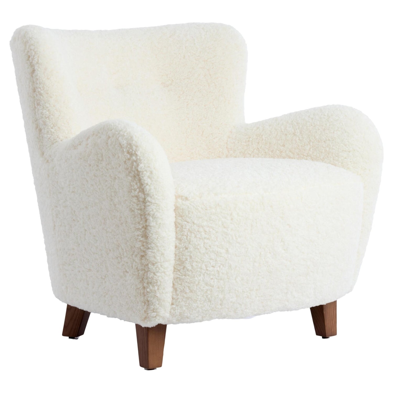 Polsterstuhl VREYA mit cremefarbenem Furry-Bezug und dunklen Holzbeinen