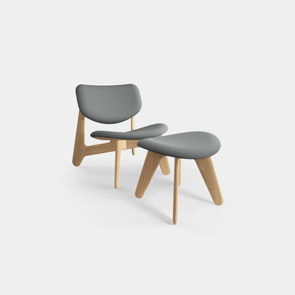 Minimalistischer Slab Natural Wood Lounge Sessel von Tom Dixon aus gebürsteter Eiche mit grauem Stoffbezug im Wohnbereich