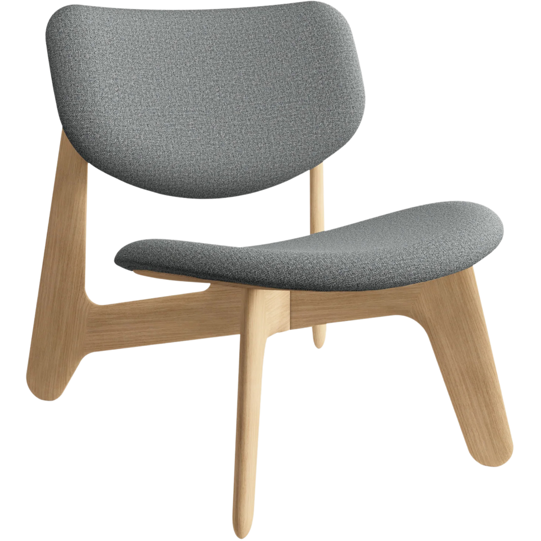 Slab Natural Wood Lounge Chair von Tom Dixon aus gebürsteter Eiche mit grauem Kvadrat Wollstoff im modernen Wohnraum