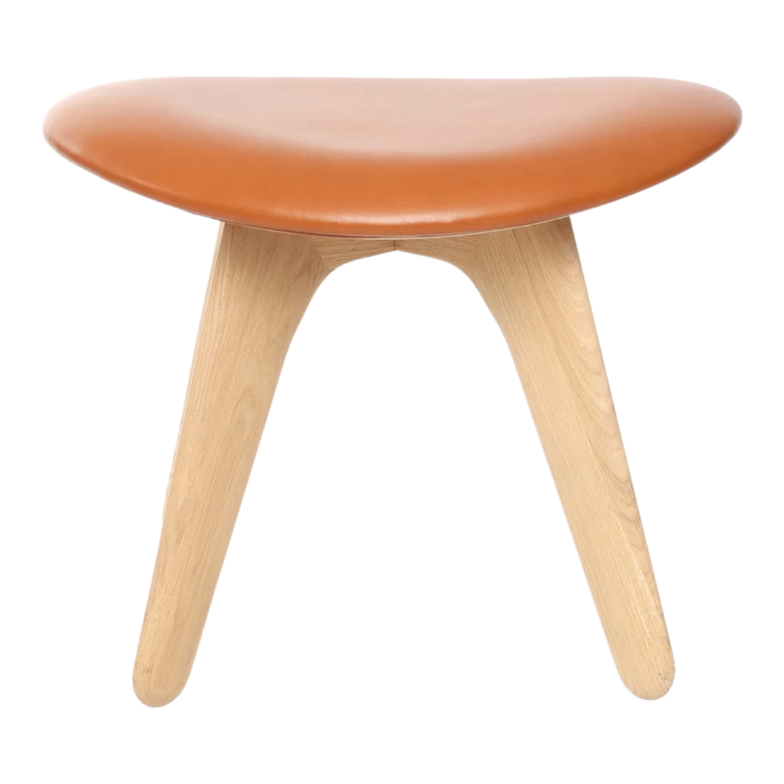 Slab Ottoman von Tom Dixon aus gebürsteter Eiche und Cognac Leder, moderner Design Hocker im minimalistischen Wohnraum