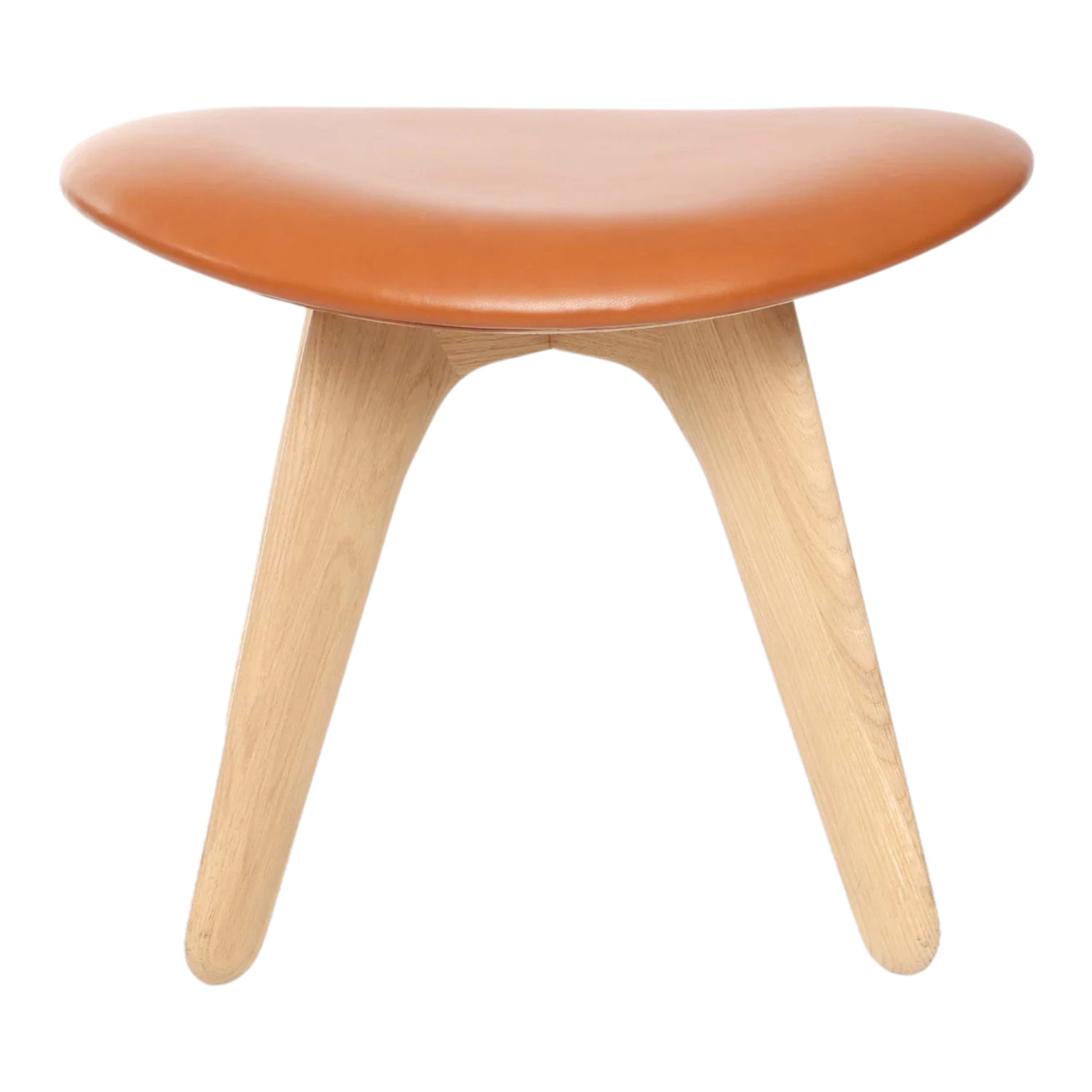Slab Ottoman von Tom Dixon aus gebürsteter Eiche und Cognac Leder, moderner Design Hocker im minimalistischen Wohnraum