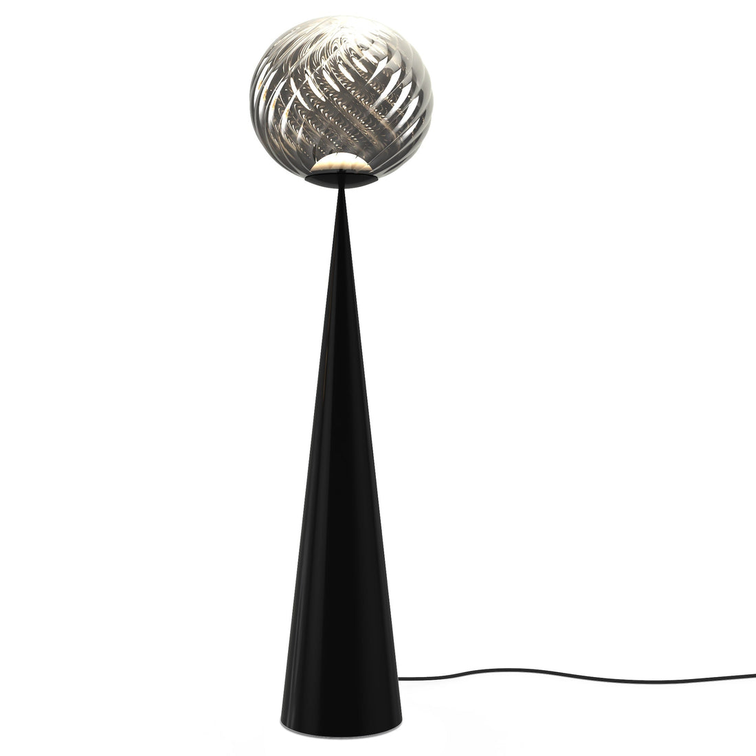 Whirl Fat Cone Floor Light silber/schwarz – Stehleuchte aus verspiegeltem Polycarbonat