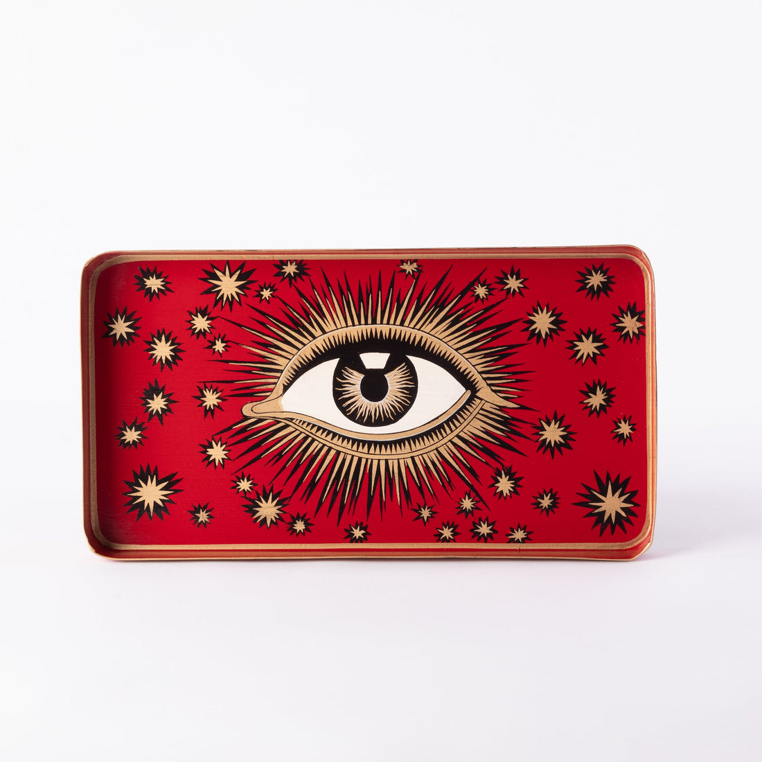 Bandeja OJOS roja pintada a mano 32x17cm