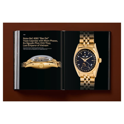 Großformatiges Uhren-Sammlerwerk mit realistisch dargestelltem Chronographen auf dem Umschlag.