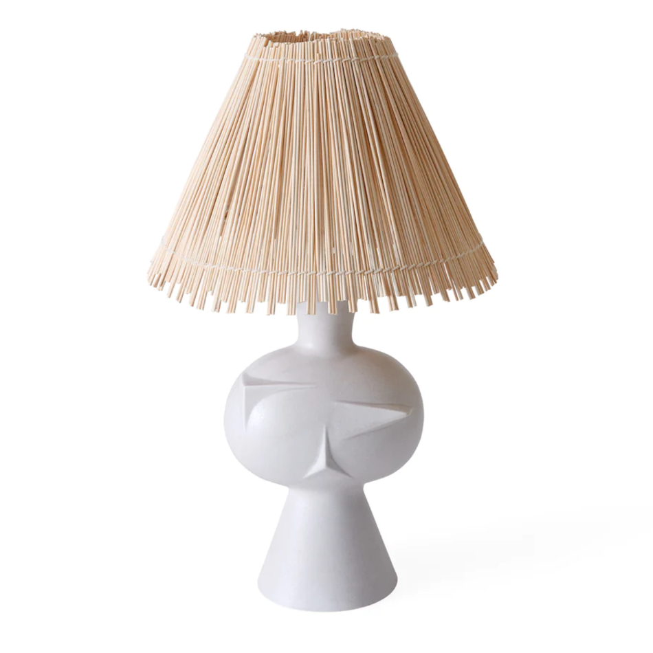 Tischleuchte METROPOLIS, weiß/Rattan von Jonathan Adler