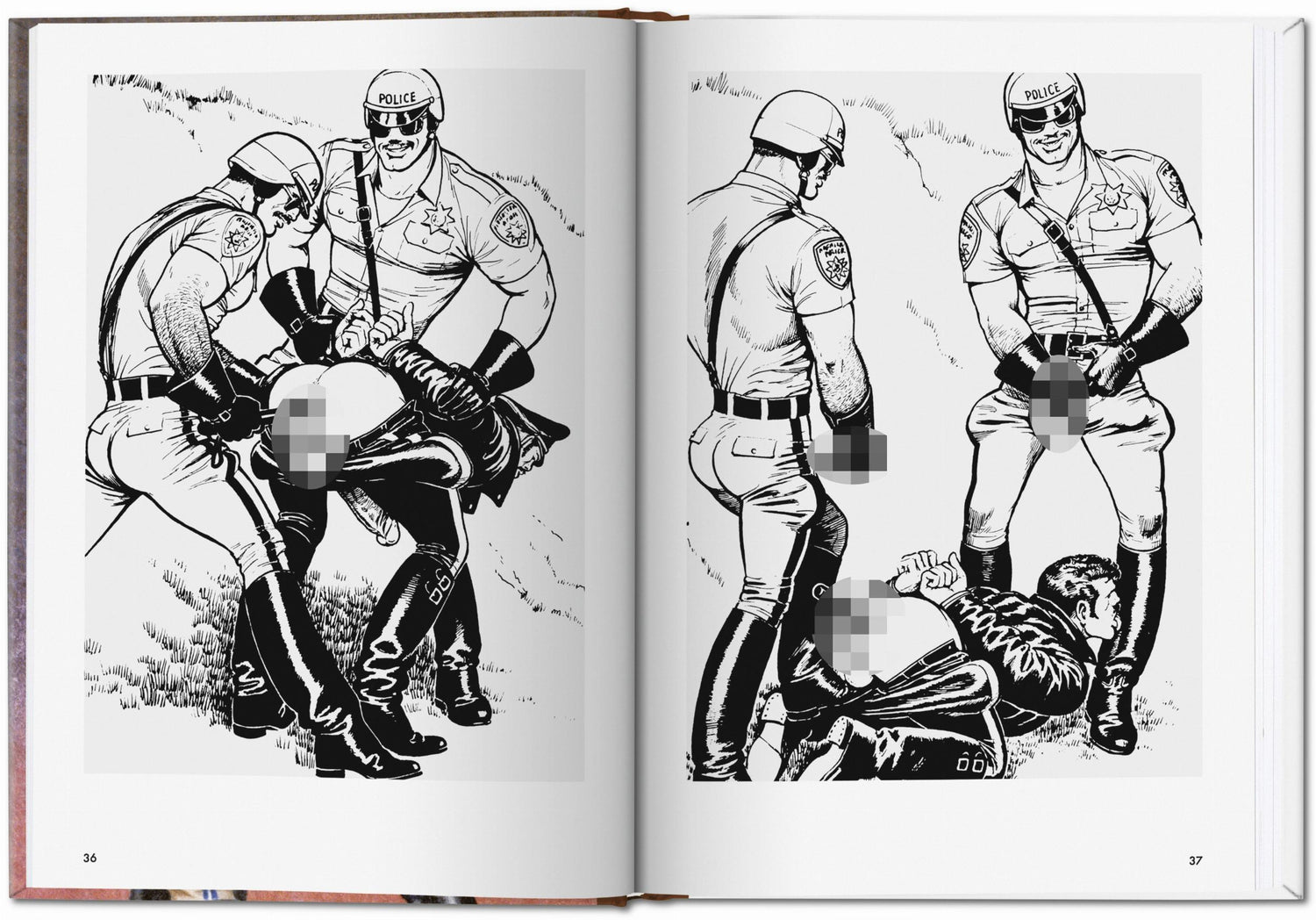 Hypermaskuline Polizeifigur in Uniform von Tom of Finland in typischem Illustrationsstil