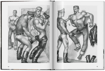 Klassische Leder Outlaw Szene mit Motorrädern in der Kunst von Tom of Finland