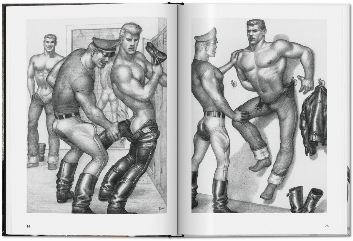Klassische Leder Outlaw Szene mit Motorrädern in der Kunst von Tom of Finland