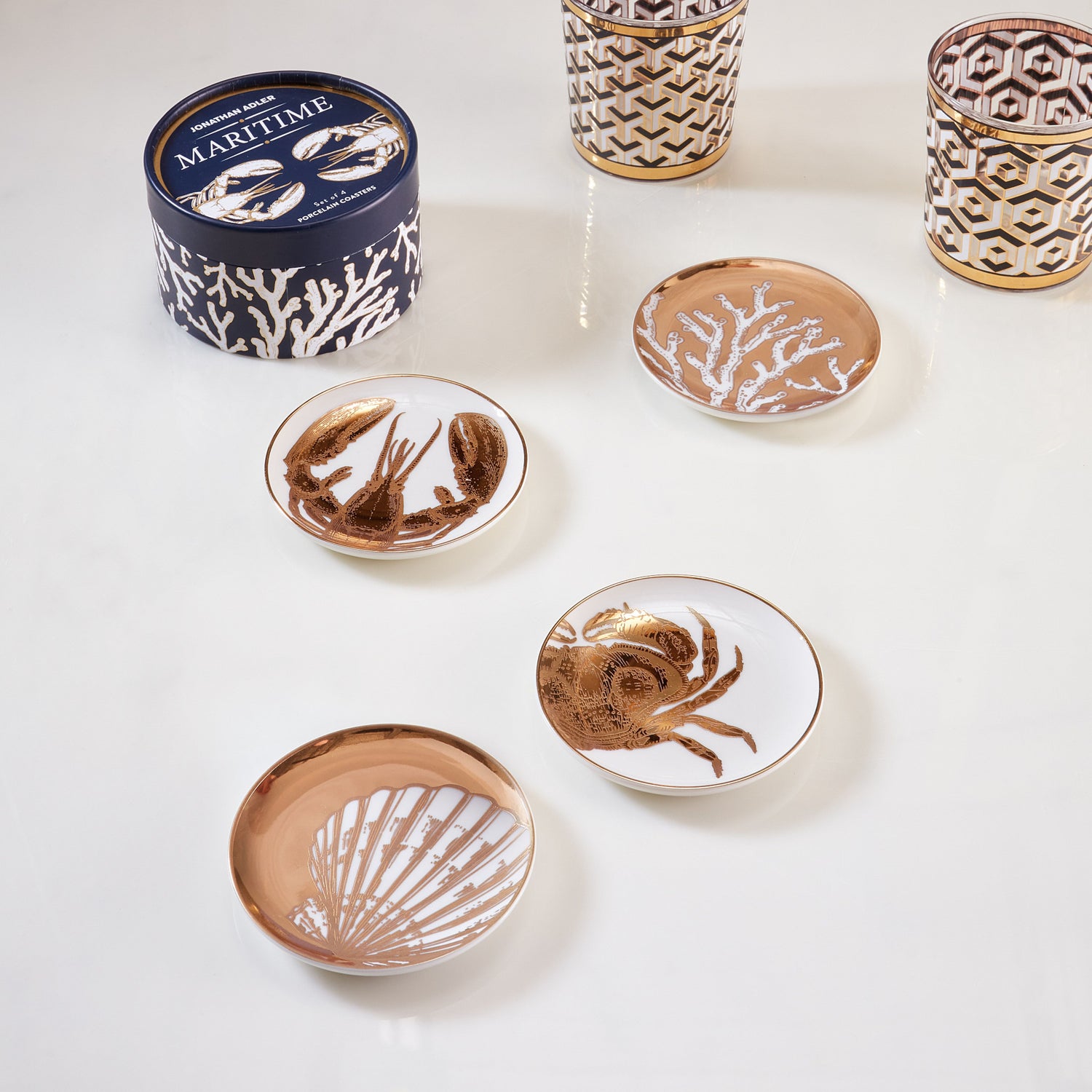 Glänzende Maritime Coasters mit detailreichen Meeresdesigns