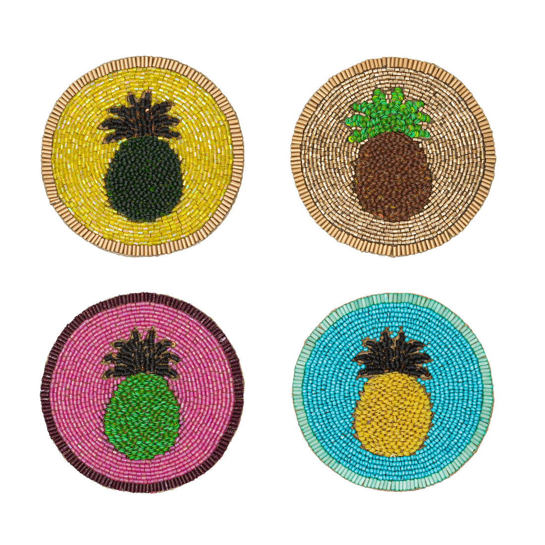 Untersetzer "Pineapple" – handbestickt mit Glasperlen im 4er-Set von Joanna Buchanan