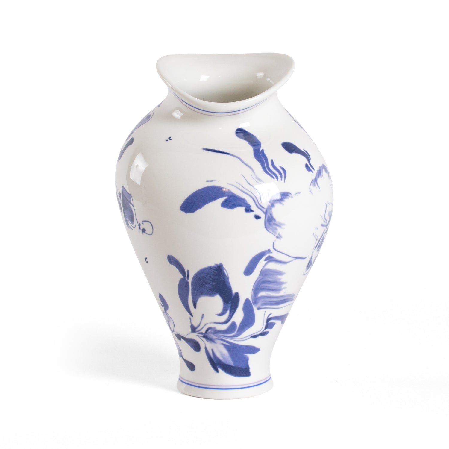 Seletti FLORAL DELFT Vase mit asymmetrischer Öffnung und blauem Dekor
