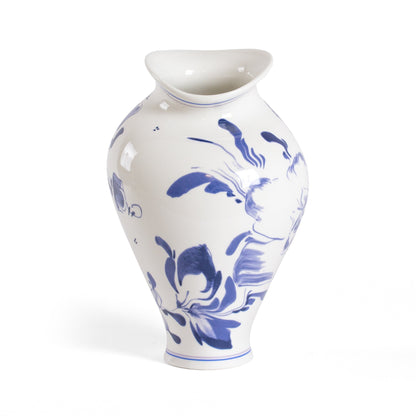 Seletti FLORAL DELFT Vase mit asymmetrischer Öffnung und blauem Dekor
