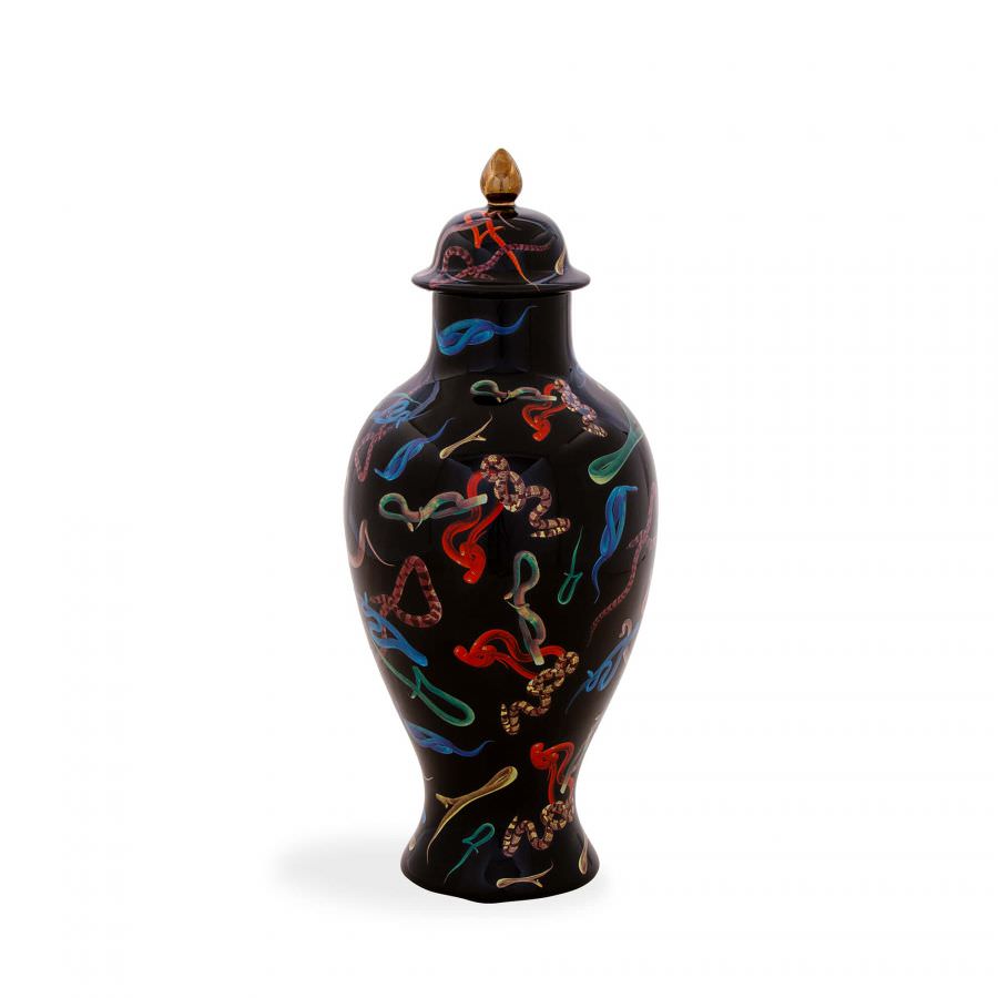 Vase mit Deckel SNAKES schwarz/bunt Ø19,5x46,5 cm