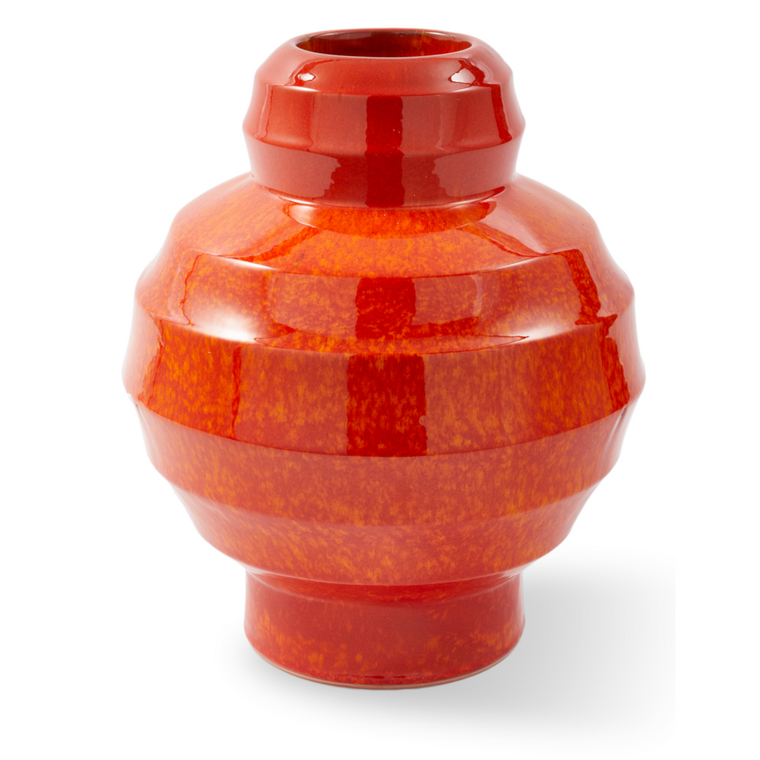 Orangefarbener Pflanztopf aus Keramik mit stufiger Silhouette