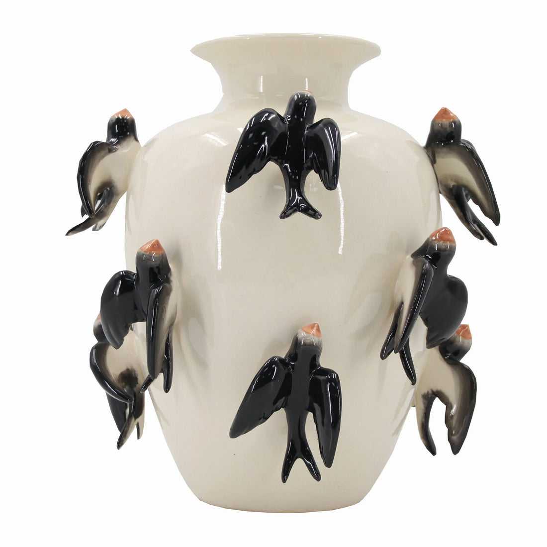 Jarrón de Porcelana Golondrinas, Blanco Ø 34 x A 35 cm