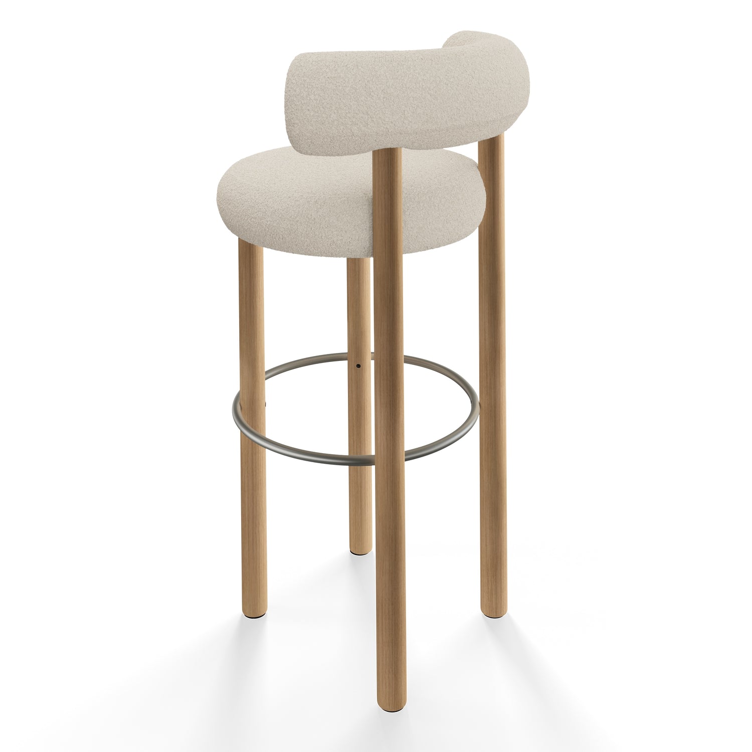 Fat 75cm Bar Stool – Natural Wood &amp; Bouclé Bright White von Tom Dixon