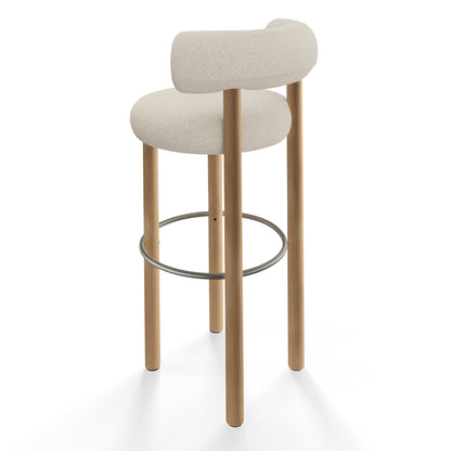 Fat 75cm Bar Stool – Natural Wood &amp; Bouclé Bright White von Tom Dixon