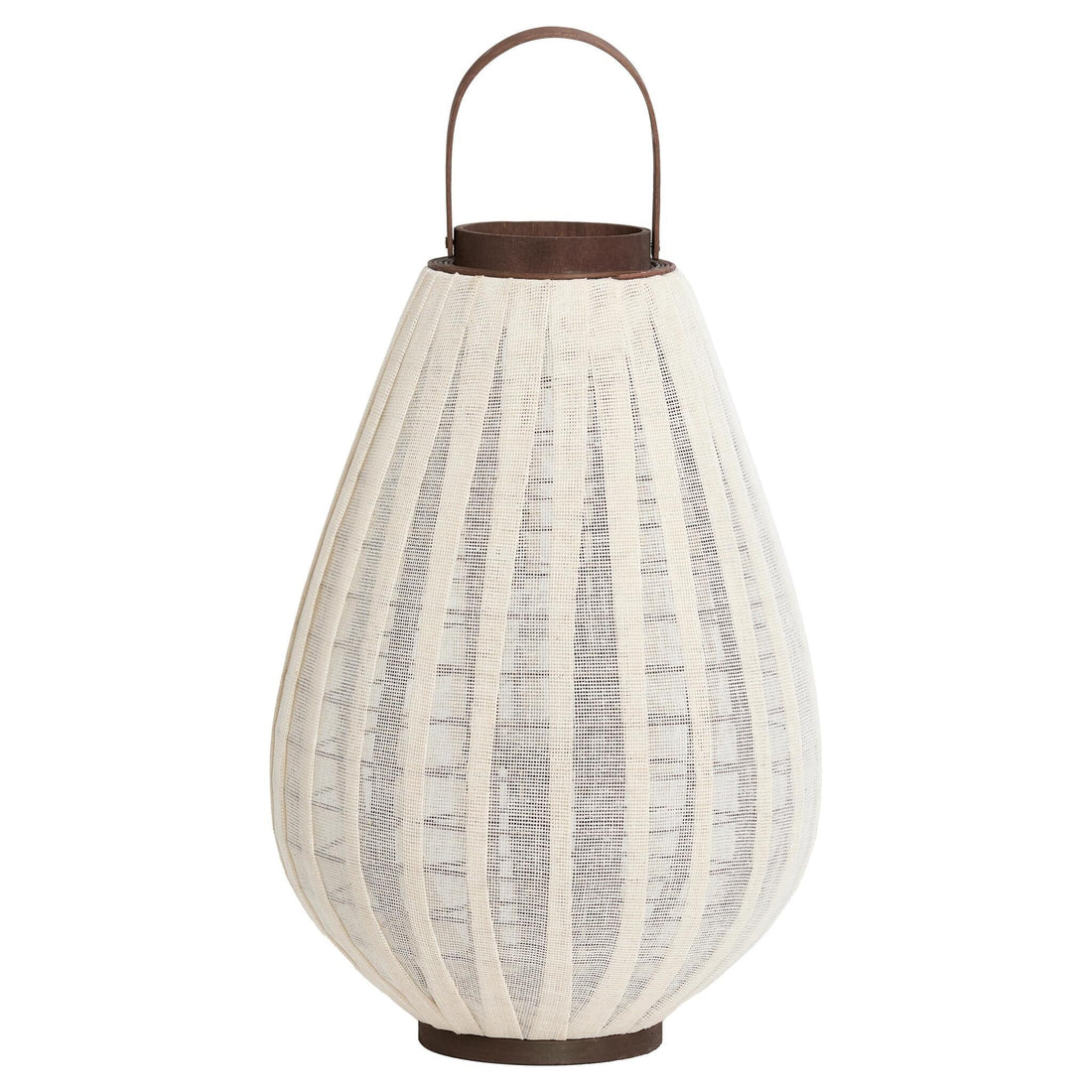 Großes Windlicht aus Leinen und Holz in Natur mit dunklem Griff