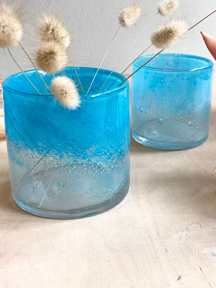 Windlicht LINEN Bubble türkis