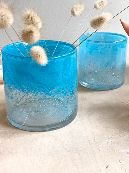 Windlicht LINEN Bubble türkis