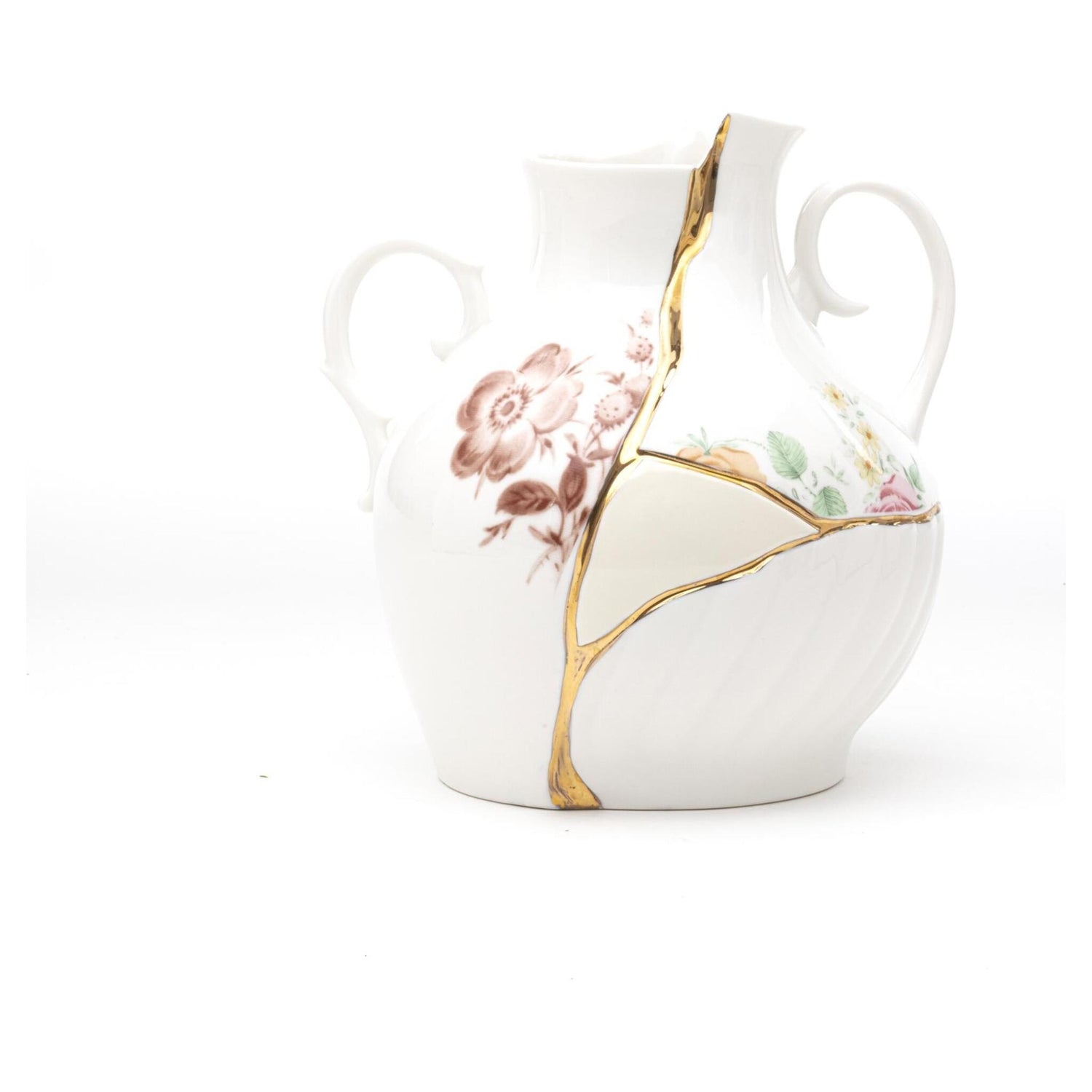 Kintsugi Vase mit Goldapplikationen aus feinem Porzellan